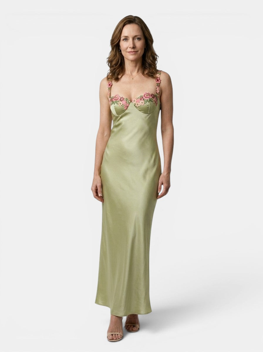 Genevra — Floral Embroidered Maxi Dress For Elegant Flowing Summer Gown Style