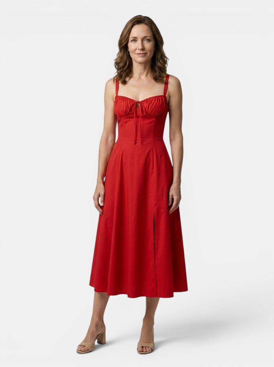 Marguerite — Floral Corset Midi Dress With Elegant Flowing Skirt Design