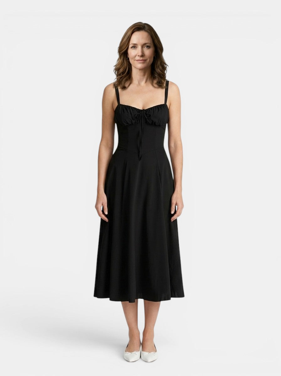 Marguerite — Floral Corset Midi Dress With Elegant Flowing Skirt Design
