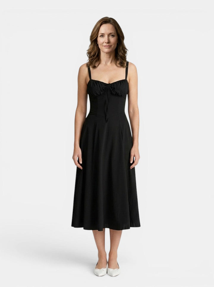 Marguerite — Floral Corset Midi Dress With Elegant Flowing Skirt Design