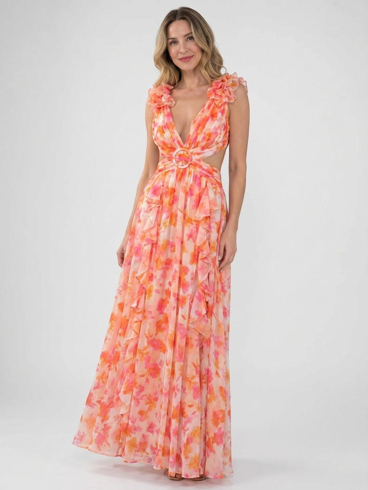 Marigold — Floral Maxi Dress With Lightweight Sleeveless Summer Gown Design