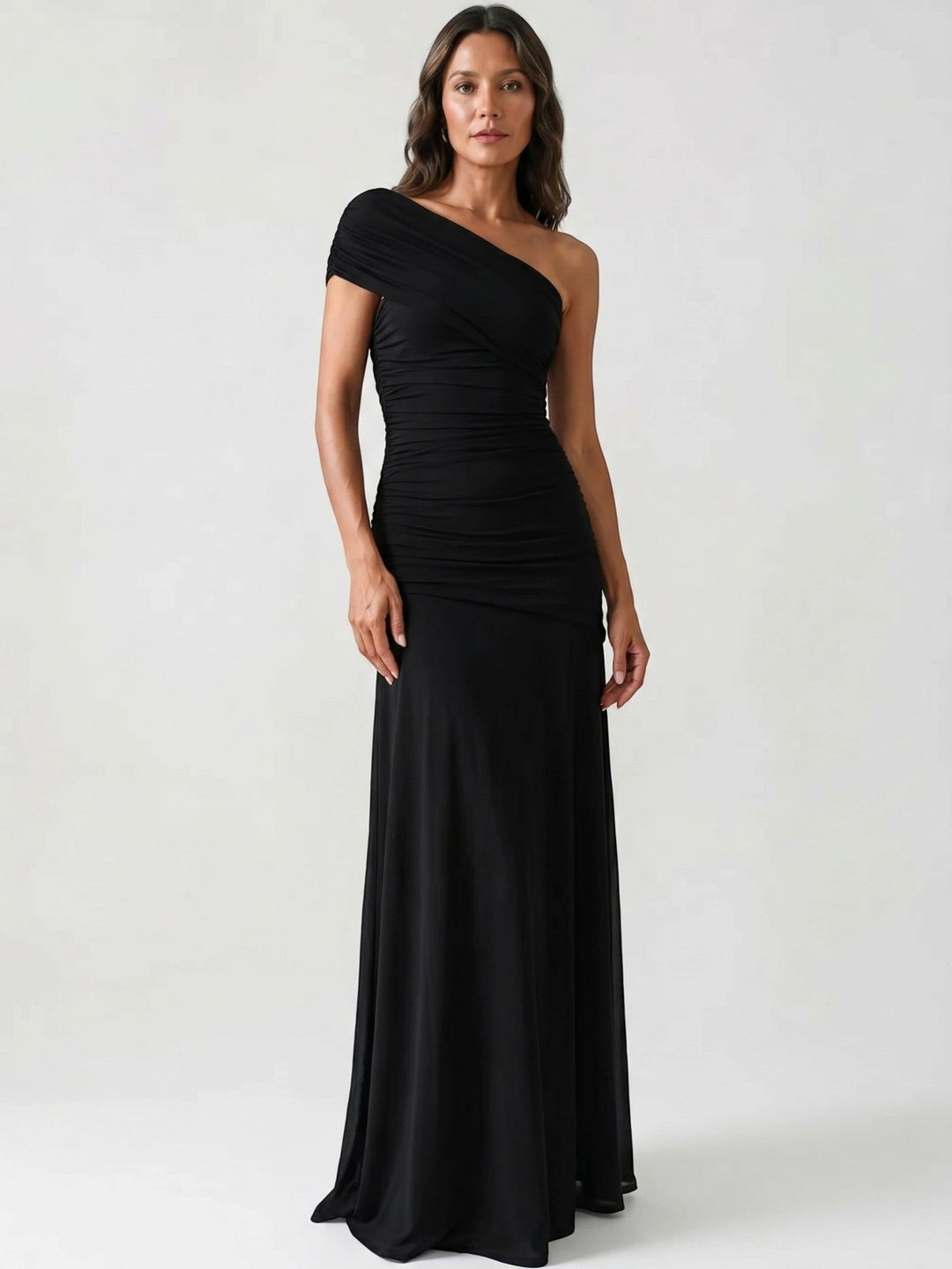 Wilhelmina — Lightweight Asymmetrical Gathered Dress For Elegant Maxi Cocktail Evenings