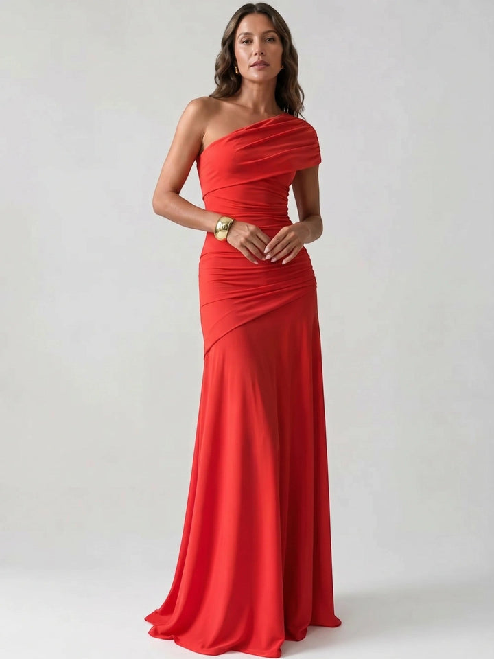 Wilhelmina — Lightweight Asymmetrical Gathered Dress For Elegant Maxi Cocktail Evenings