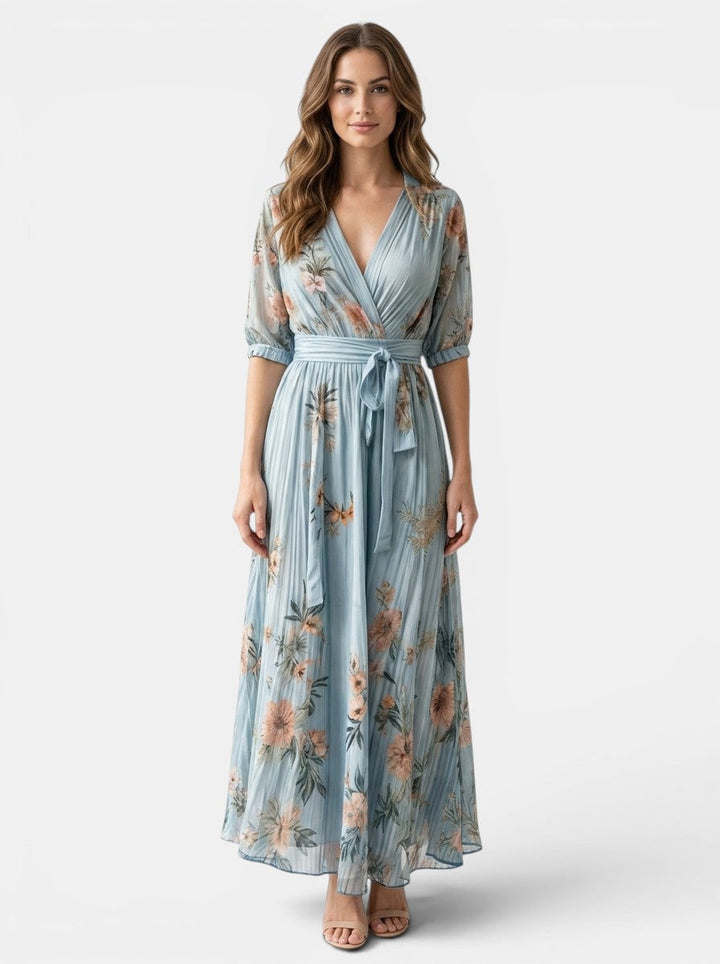 Perpetua — Lightweight Fabric Midi Dress With Flowing V-Neck Summer Style