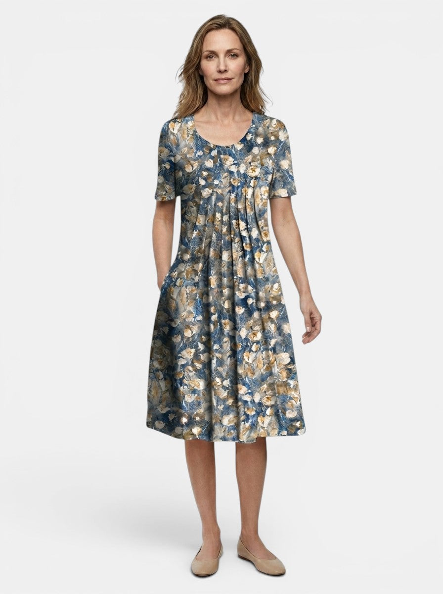 Theodora — Lightweight Floral Print Midi Dress With Flowy A-Line Summer Silhouette