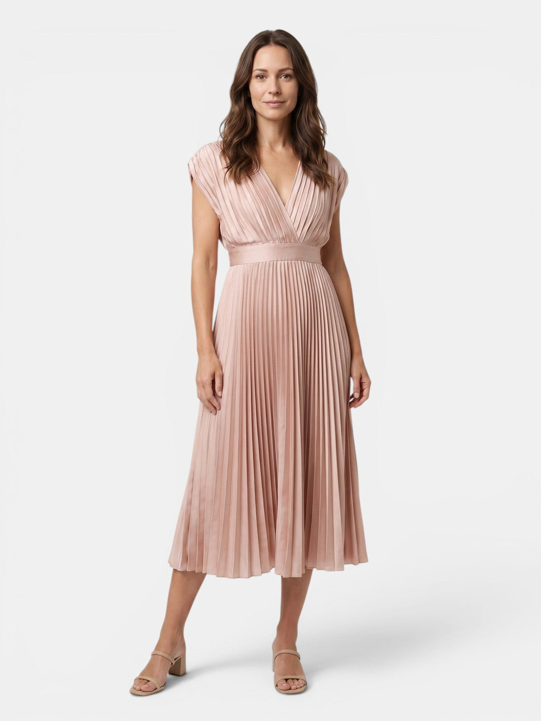 Demelza — Lightweight Pleated Maxi Dress With Elegant Draped V-Neck Design