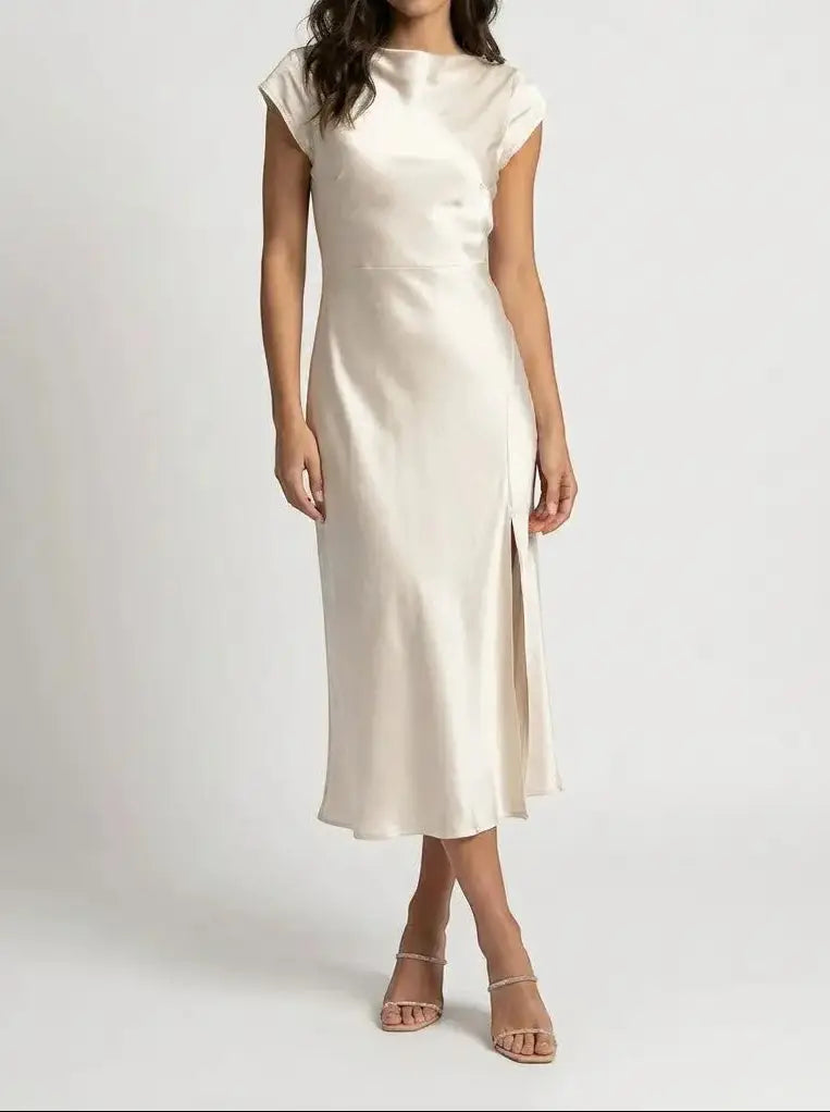 Vivienne — Minimalist Midi Slip Dress For Elegant Fluid Cocktail Evenings