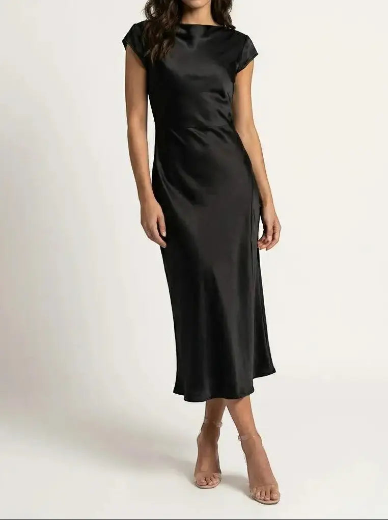 Vivienne — Minimalist Midi Slip Dress For Elegant Fluid Cocktail Evenings