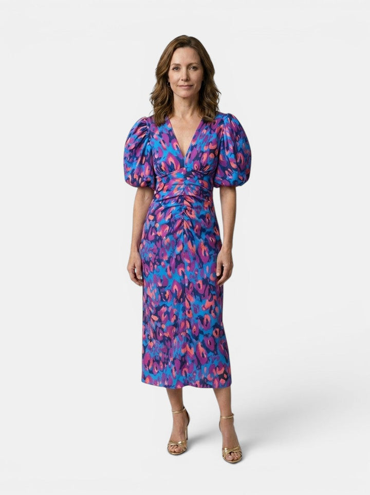 Marisela — Printed Midi Dress With Elegant Puff Sleeve Summer Design