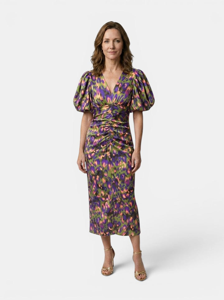 Marisela — Printed Midi Dress With Elegant Puff Sleeve Summer Design