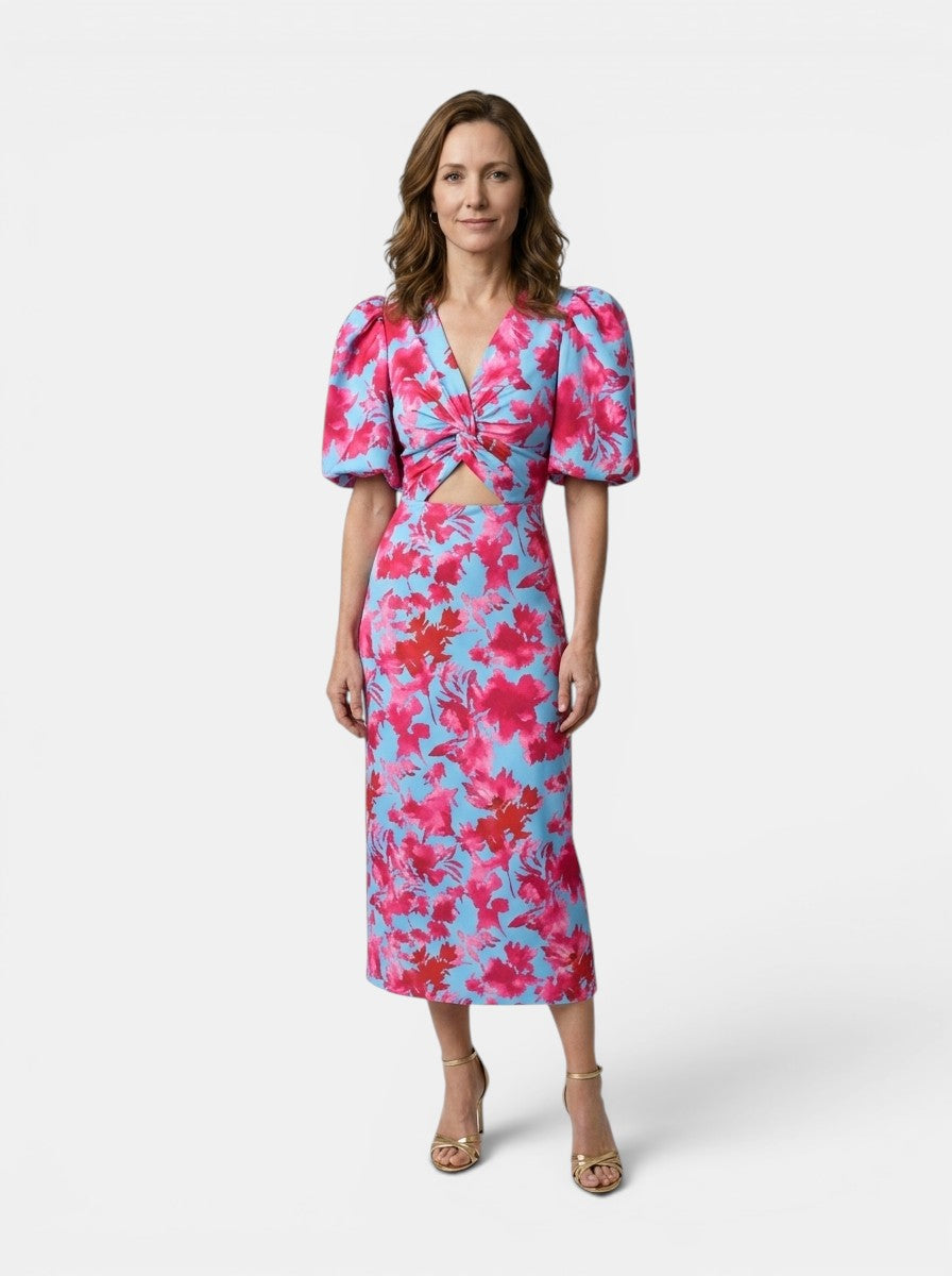 Marisela — Printed Midi Dress With Elegant Puff Sleeve Summer Design