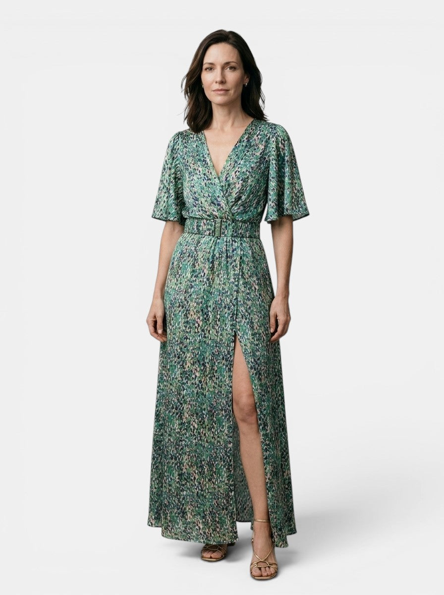 Penelope — Rayon Maxi Dress With Elegant V-Neck And Split Hem Design
