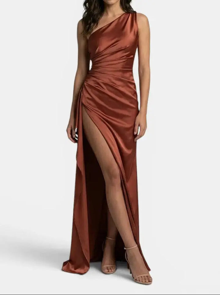 Seraphina — Satin Asymmetric Evening Maxi Dress For Elegant One-Shoulder Glamour