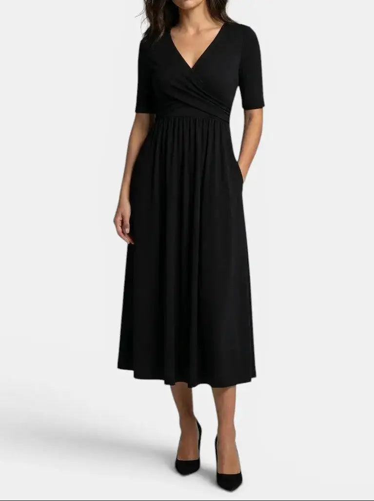 Margot — Smooth Midi Dress With Flattering Wrap Style And Practical Pockets