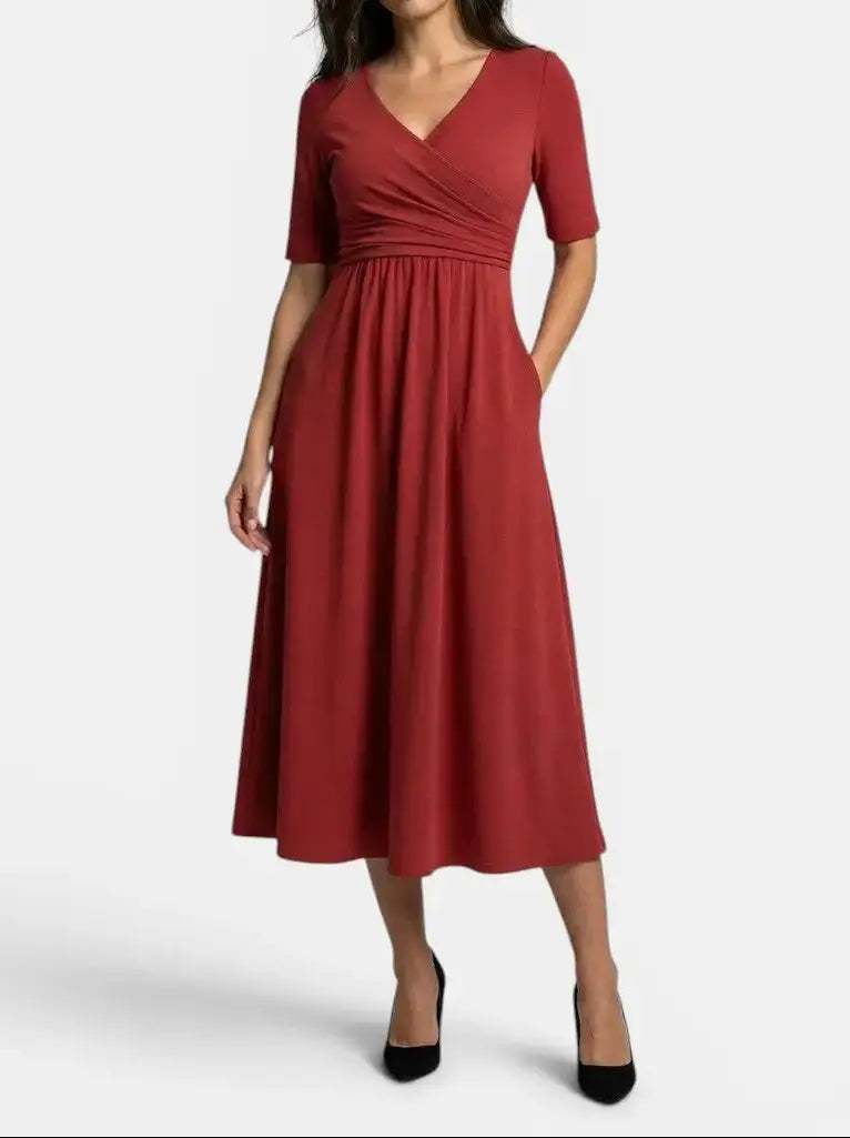 Margot — Smooth Midi Dress With Flattering Wrap Style And Practical Pockets