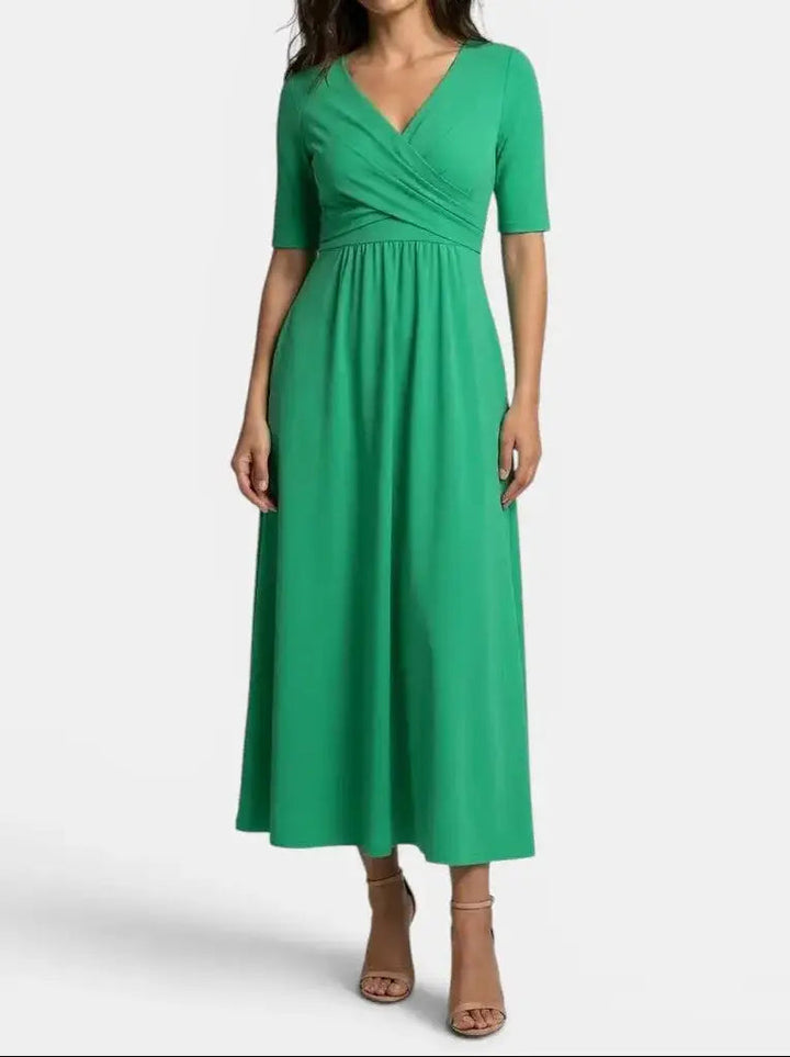 Margot — Smooth Midi Dress With Flattering Wrap Style And Practical Pockets