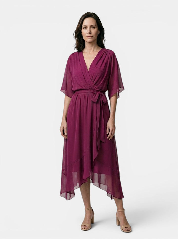 Theodosia — Soft Draped Midi Dress With Elegant V-Neck Wrap Cocktail Design