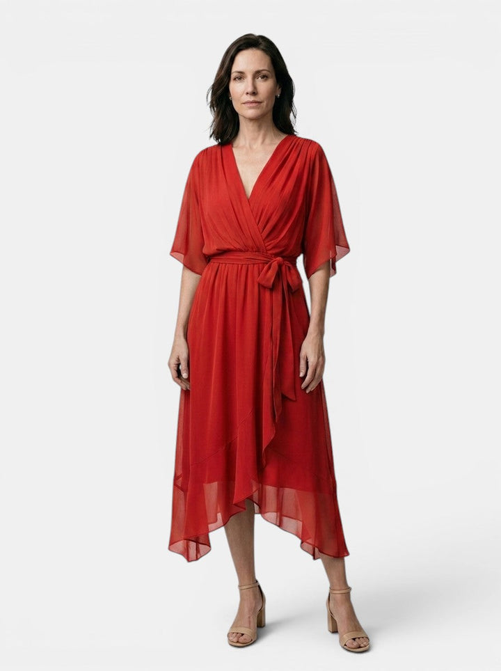 Theodosia — Soft Draped Midi Dress With Elegant V-Neck Wrap Cocktail Design