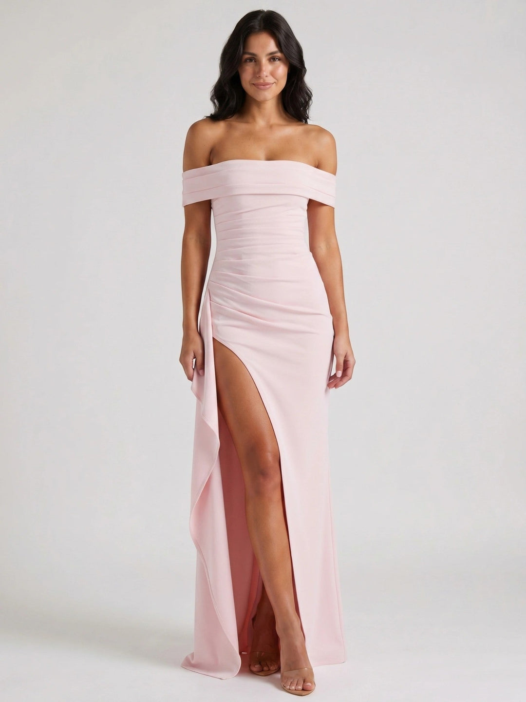 Isadora — Soft Fabric Maxi Dress With Alluring Off-Shoulder Bold Slit Design