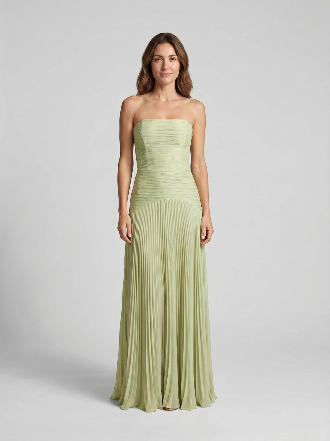 Wisteria — Soft Pleated Maxi Dress For Elegant Flowing Green Summer Style