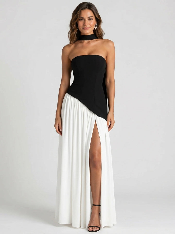 Genevieve — Structured Cocktail Dress With Elegant Strapless High Slit Design