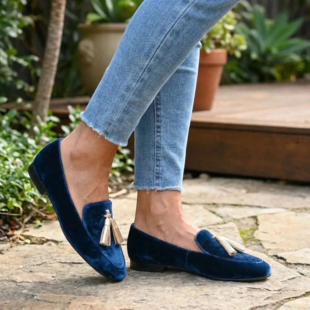 Velvettassel — Velvet Loafers With Elegant Spring Slip-On Tassel Detail Design