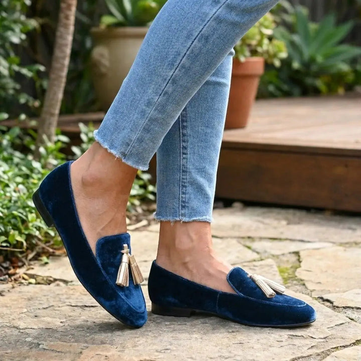 Velvettassel — Velvet Loafers With Elegant Spring Slip-On Tassel Detail Design